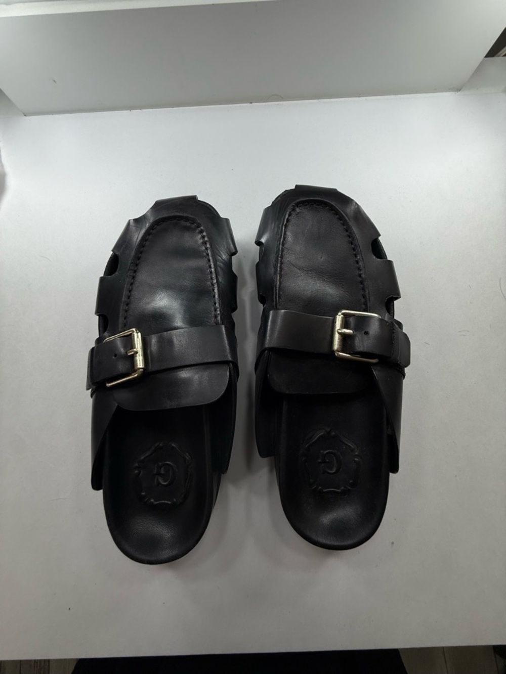 Grenson Dotty Slide Black Leather Buckle Slide Sandals